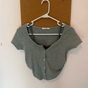 Gray Button-Up Women's Top